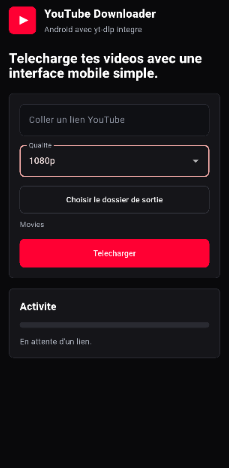 Capture de l'application Android YouTube Downloader